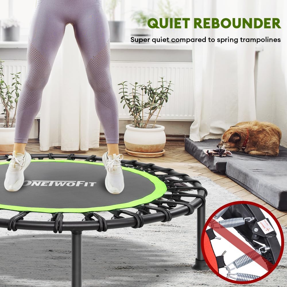 ONETWOFIT 114cm Trampolin lndoor,Rückprall Trampolin für Erwachsene, Leises Mini Trampolin für das O