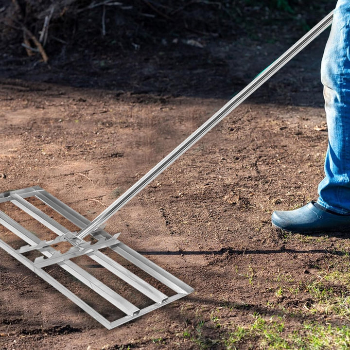 Rasenrakel 75x25cm Rasen Rakel, Garten Rasenrakel Edelstahl mit 2m Stiel, Nivellierrechen Müheloses