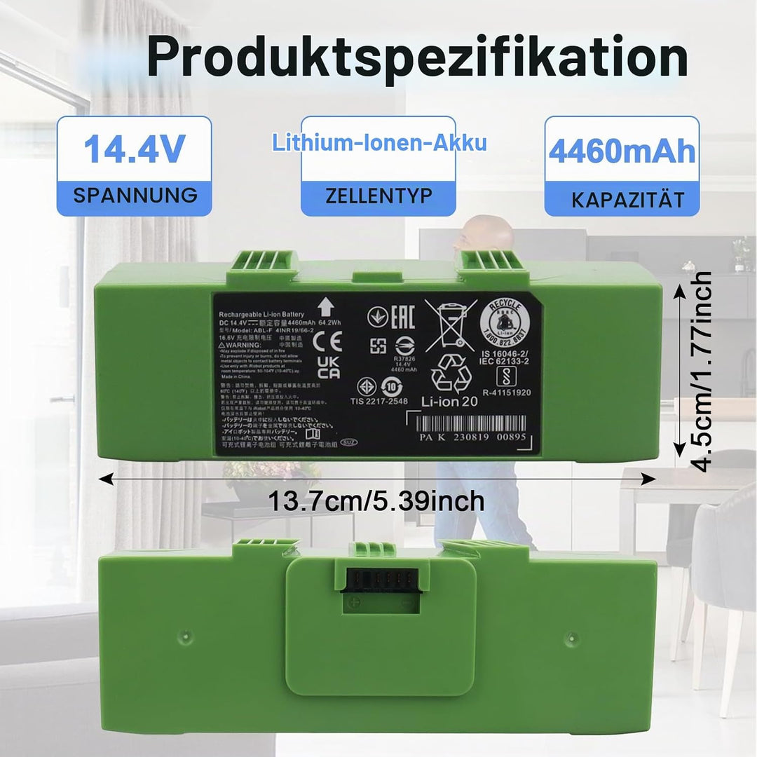14,4 V 4460 mAh Akku für iRobot Roomba e und i Serie i7+ i7 7150 7550 i7550, Akku für i8 i8+ i8550 7