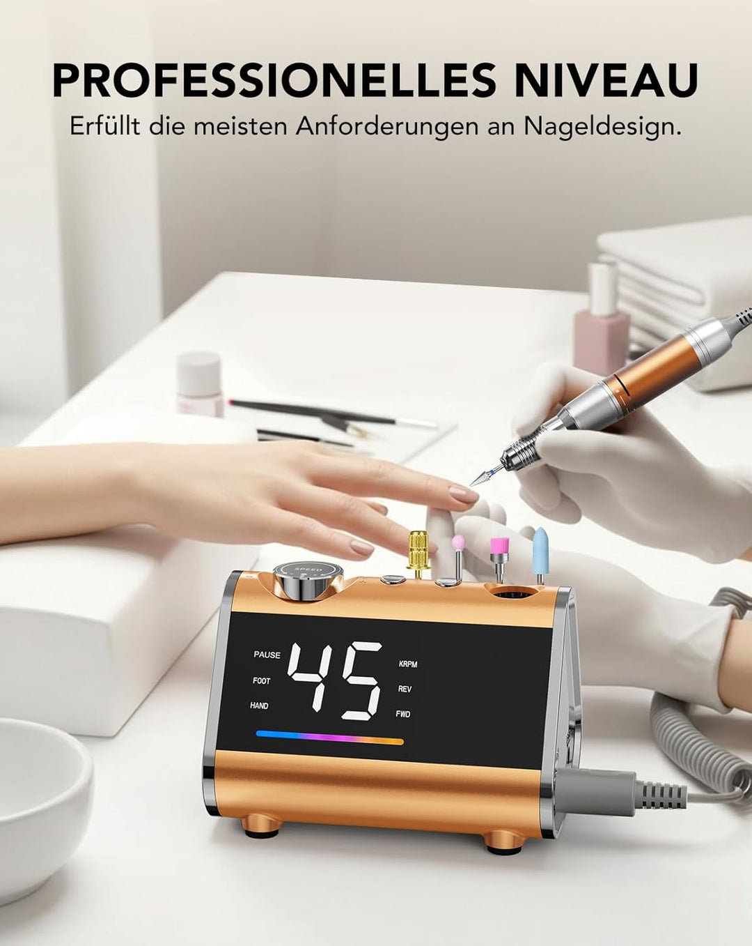 Profi Elektrische Nagelfräser 45.000 U/min Maniküre Set mit Fusspedal Netzbetrieb Nagelbohrer für Ac