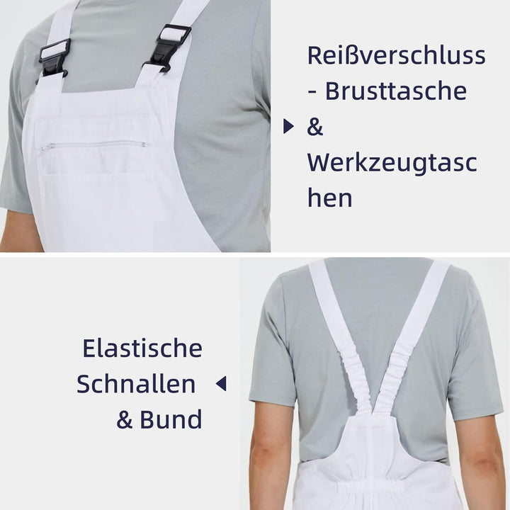 WORK IDEA Arbeits-Latzhose für Männer Multi Pocket Technology Herren Arbeitslatzhose S Weiss, S Wei&
