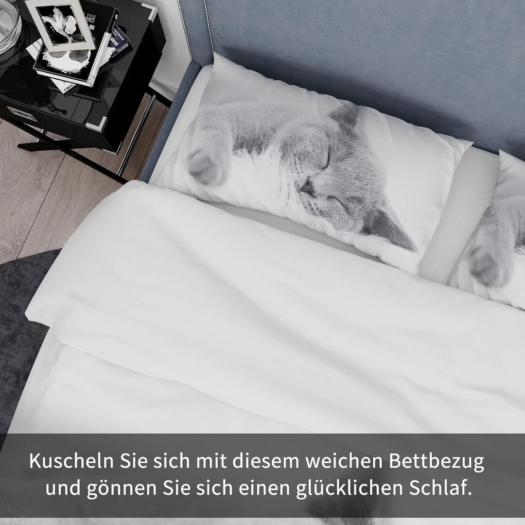 UGZDEA Katze Bettwäsche Set, nettes 3D Haustier Katze Weiches Mikrofaser Steppbrett Set Mädchen Jung