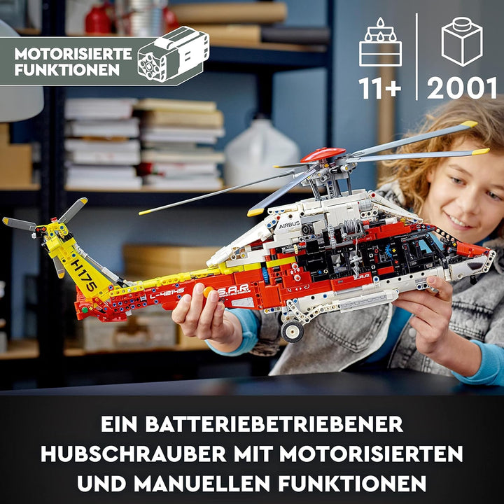 LEGO 42145 Technic Airbus H175 Rettungshubschrauber, Modellbausatz für Kinder, drehbare Rotoren und