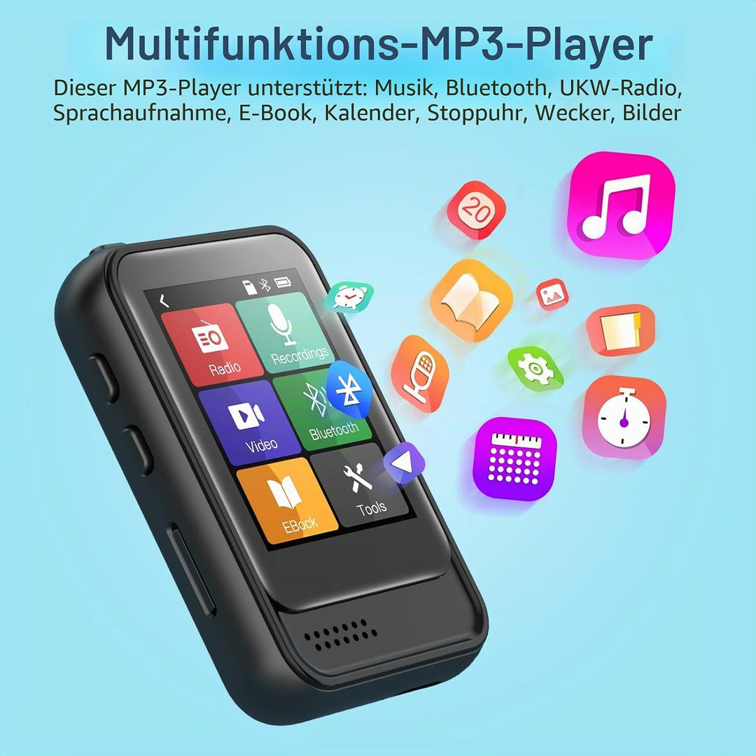 QNGEE Bluetooth-MP3-Player, tragbarer Musik-Player mit 16 GB internem Speicher, unterstützt FM-Radio