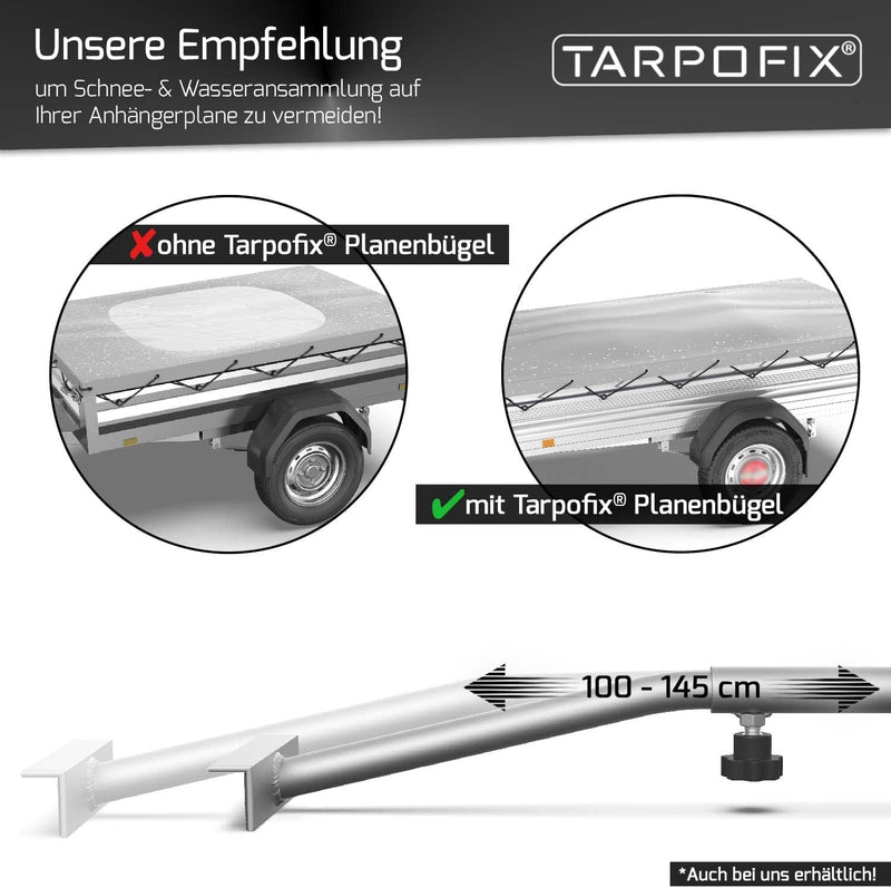 Tarpofix® Anhängerplane Flachplane 140x105x7,5 cm inkl. Planenseil - ECHTES PVC PLANENMATERIAL - Ran