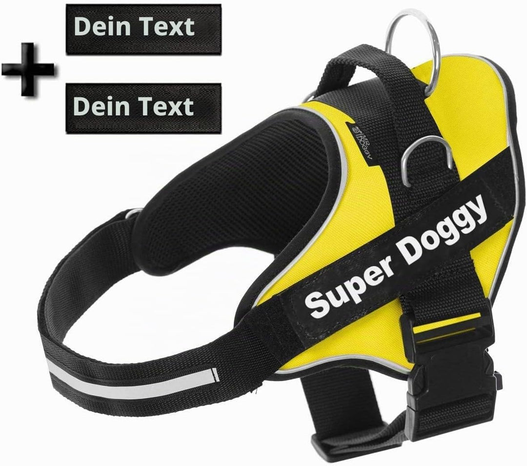 SUPER DOGGY Personalisiertes Hundegeschirr - Reflektierendes und sicheres Hundegeschirr - Enthält 2