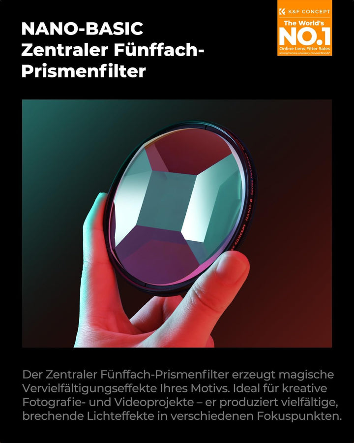K&amp;F CONCEPT 77mm Kaleidoscope Prism Filter | Filter Prisma Zentrales Pentaprisma Spezialeffekt Optis
