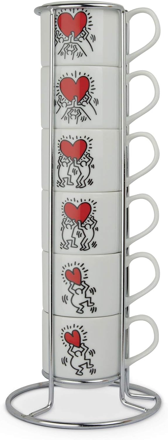 Egan Set 6 Kaffeetassen Stapelbar K. Haring, elfenbein, PKH02I/6X