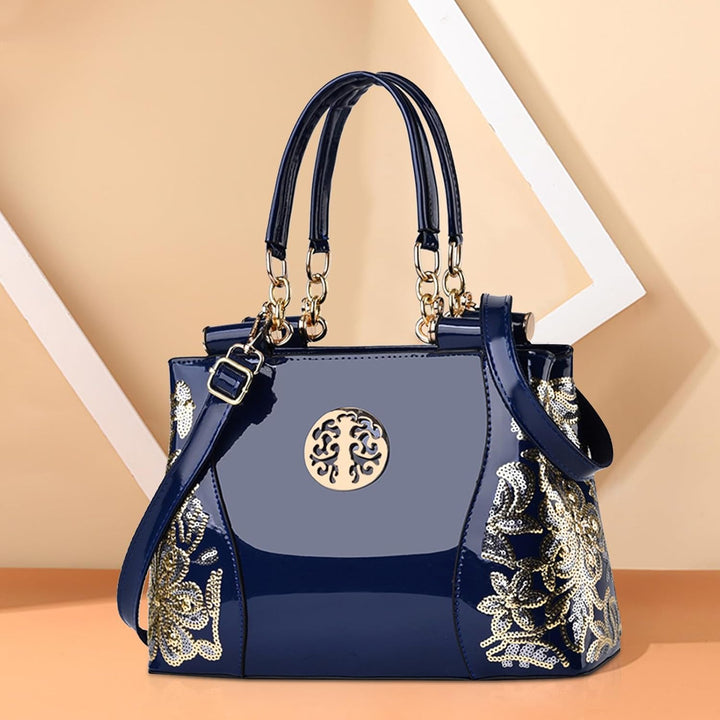 NICOLE & DORIS Damen-Hobo-Tasche aus Lackleder Navy Blau, Navy Blau