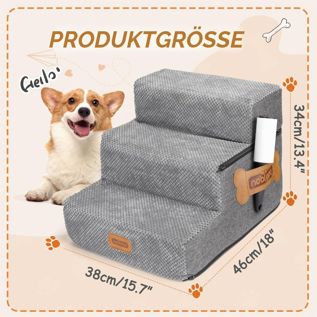 Nobleza 3-stufige Haustiertreppe für kleine Hunde &amp; Katzen, Hunderampe aus hochdichtem Schaum, rutsc
