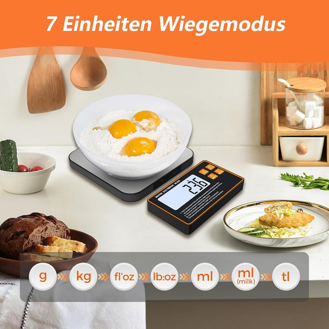 Küchenwaage Digital, 15kg/1g mit Abnehmbarem Display, Edelstahl Oberfläche, Mit Separatem LCD-Displa