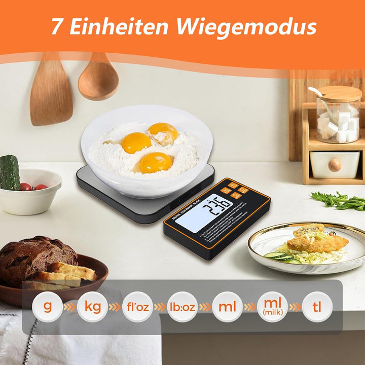Küchenwaage Digital, 15kg/1g mit Abnehmbarem Display, Edelstahl Oberfläche, Mit Separatem LCD-Displa
