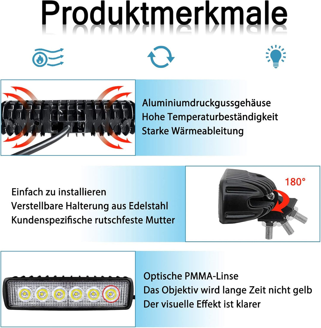 HENGMEI 18W LED Arbeitsscheinwerfer Reflektor Scheinwerfer Arbeitslicht LED Zusatzscheinwerfer Light
