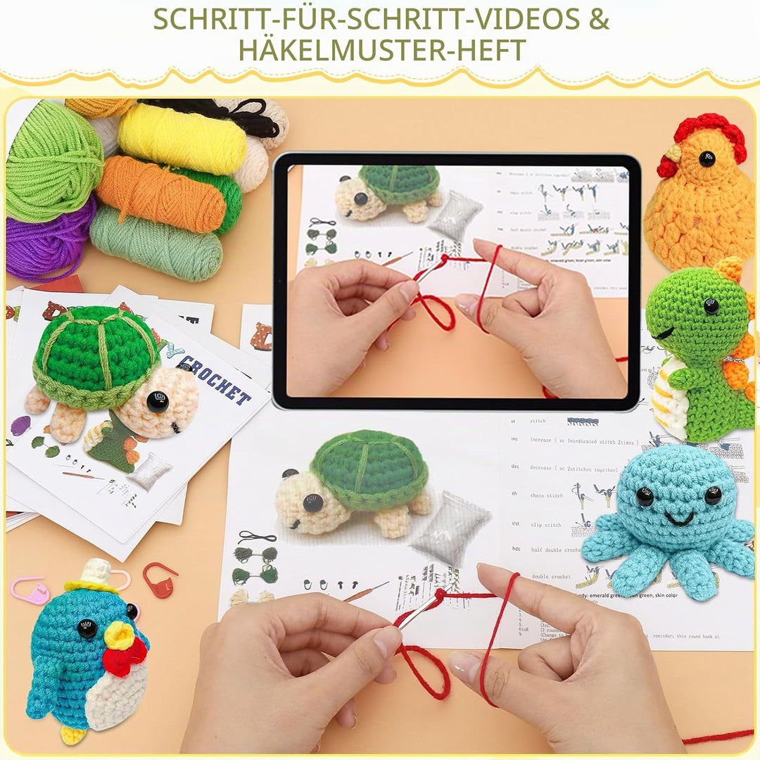 UXORSN Tiere Häkelset für Anfänger 6 Stück Tierfreunde Häkel Set für Erwachsene Häckeln Stricken DIY