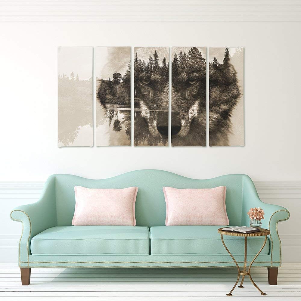 Feeby Bilder 5 Teile Tiere Wolf XXL Typ C 200x100 cm 1 Teilig Wohnzimmer Schlafzimmer Büro Flur Küch