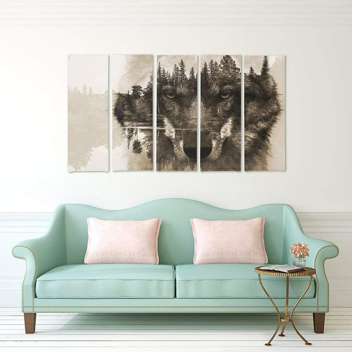 Feeby Bilder 5 Teile Tiere Wolf XXL Typ C 200x100 cm 1 Teilig Wohnzimmer Schlafzimmer Büro Flur Küch