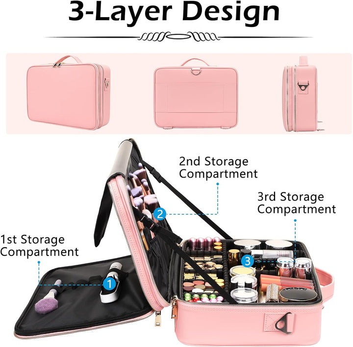 Kosmetiktasche, 3 Lagen Grosse Kapazität Professionelle PU Leder Make Up Organizer Tasche wasserdich