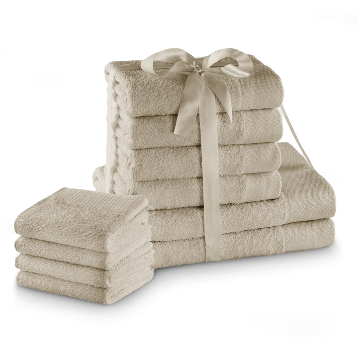 AmeliaHome Handtuch Set Beige 4 Gästetücher 30x50 cm 4 Handtücher 50x100 cm und 2 Duschtücher 70x140