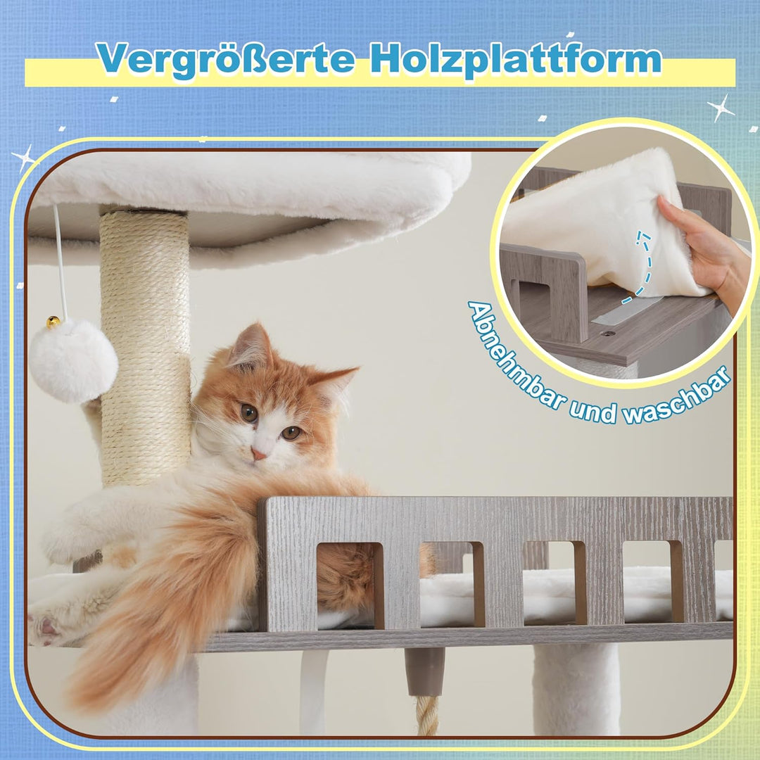 Hey-brother Holz Kratzbaum, 184cm Katzenbaum für Grosskatze, mehrstöckiger Stabil Katzenkratzbaum Mi