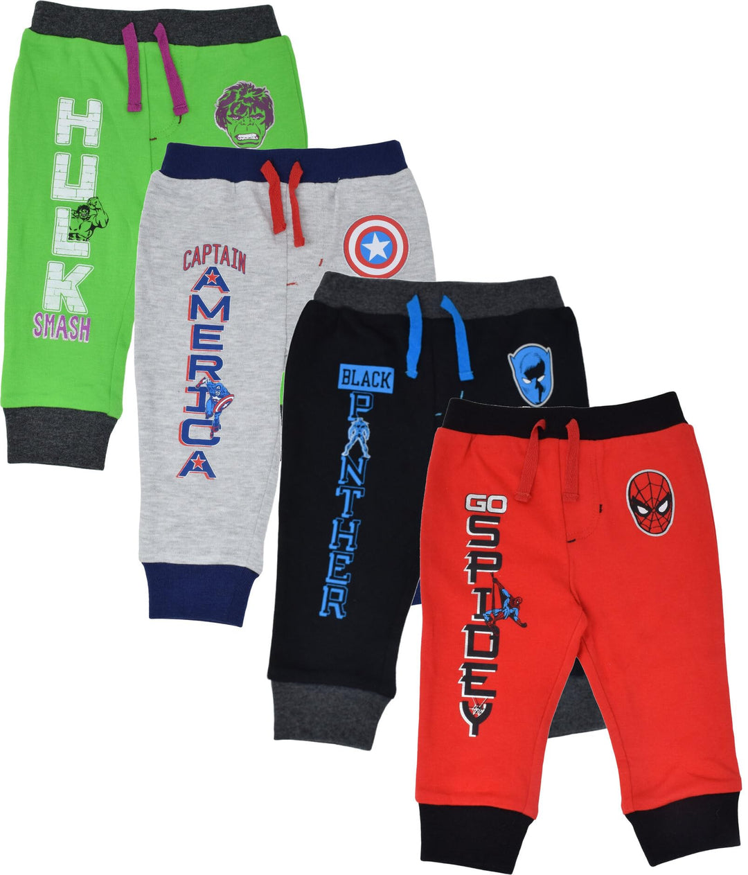 Marvel Avengers Black Panther Incredible Hulk Spiderman Baby Boys 4 Pack Pants Newborn
