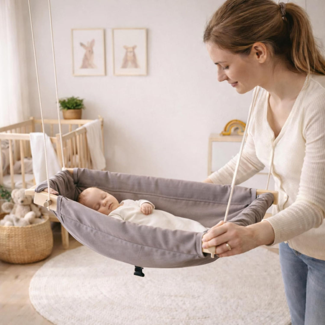 Kinder-Hängematte mit Holzgestell – Ergonomische 66×150 cm Hängeliege für Kinder 3–5 Jahre I Sanftes