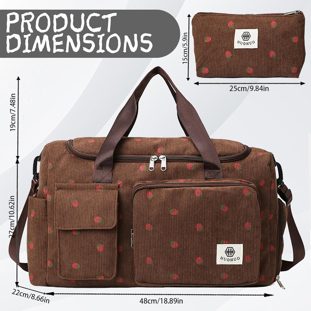 Reisetasche Damen, Sporttasche Damen mit Schuhfach, Nassfach and Kleine Geldbörse, Cord Schwimmtasch