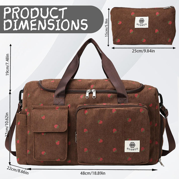 Reisetasche Damen, Sporttasche Damen mit Schuhfach, Nassfach and Kleine Geldbörse, Cord Schwimmtasch