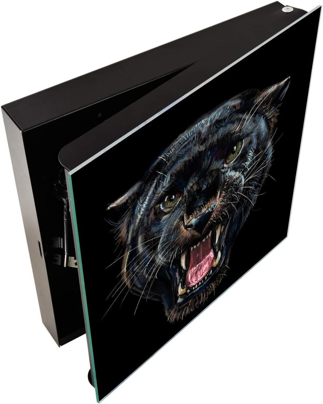Schlüsselkasten zur Wandmontage mit dekorativer Magnettafel K02 Schwarzer Panther Rechte Öffnung Sch