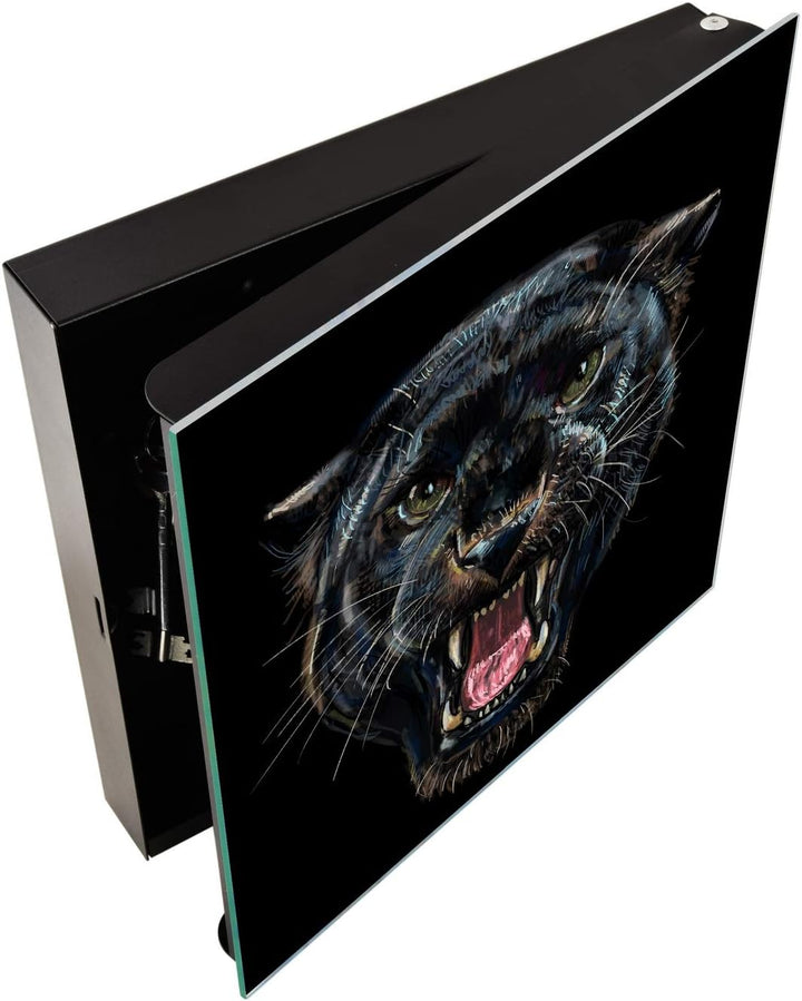 Schlüsselkasten zur Wandmontage mit dekorativer Magnettafel K02 Schwarzer Panther Rechte Öffnung Sch
