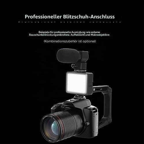 DSLR-Kamera, D5 F=2,7, 2,95 mm, 4K, 64 MP, 16-facher Zoom, Digitalkamera, HD-Nachtsicht, 120° Weitwi