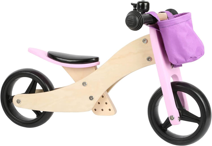 Small Foot Trike 2 in 1 Rosa aus Holz, DREI-und Laufrad, mit verstellbarem Sitz und gummierten Reife