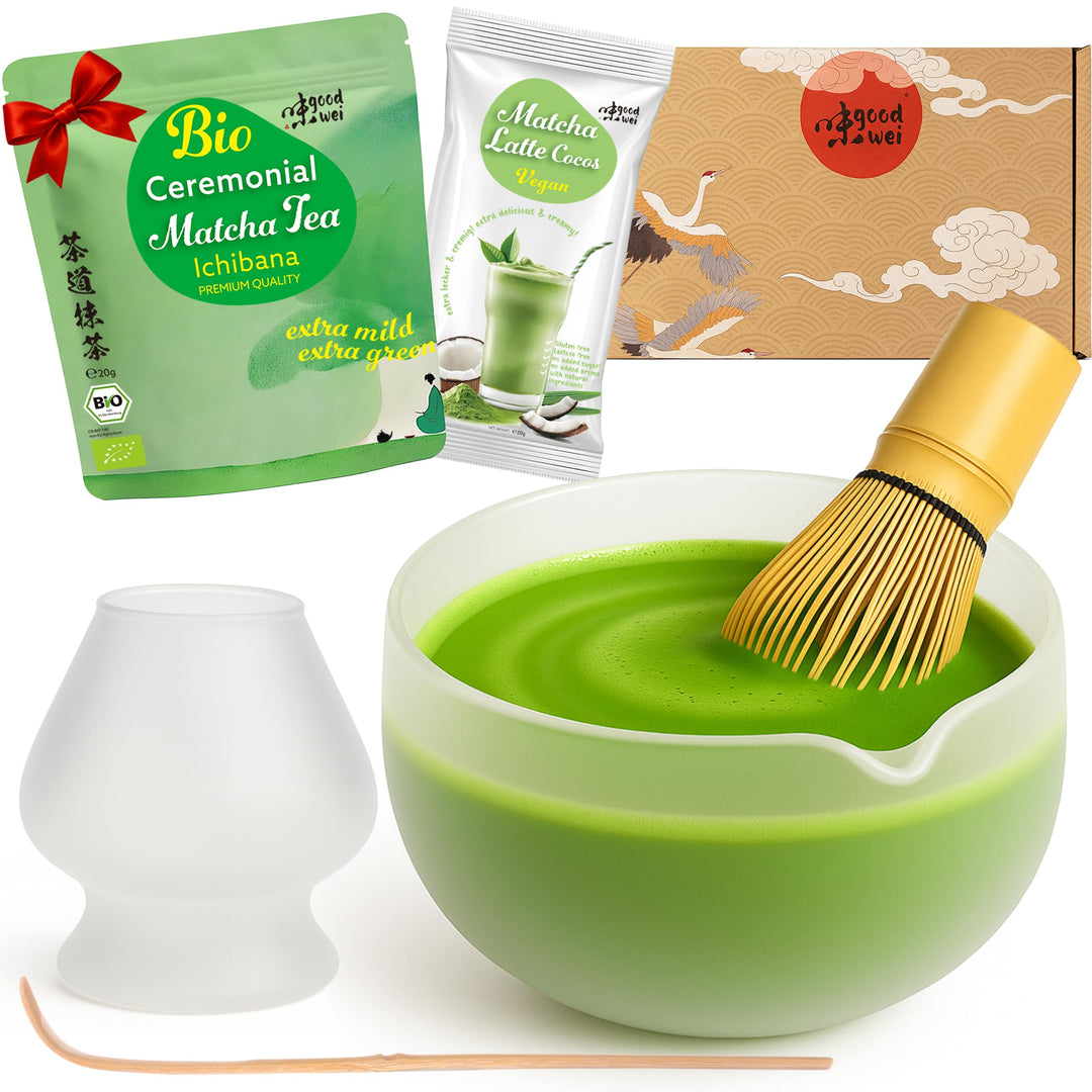 Goodwei BIO Matcha aus Japan im Matcha-Set komplett mit hochwertiger Matcha Schale aus Keramik, Matc