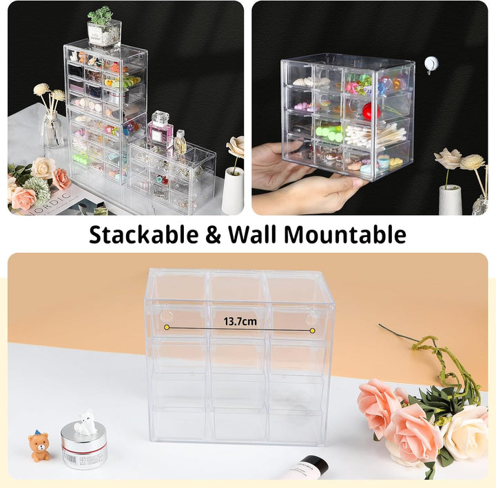 SUPAWAY 2Pcs Acryl Desktop Aufbewahrung Mini Organizer mit 12 Schubladen Klare Desktop Handwerk Schu