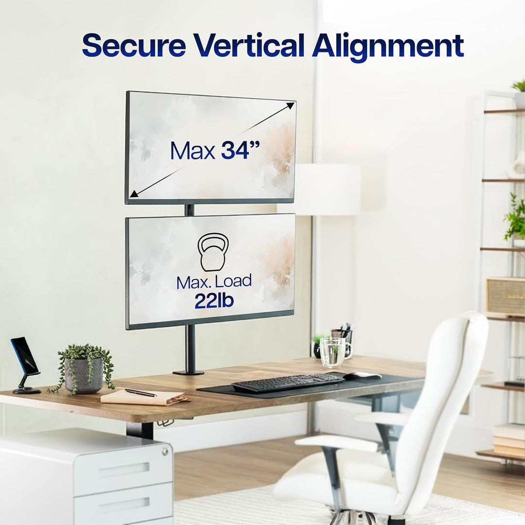VIVO Dual LCD Monitor Desk Mount Stand Heavy Duty Stacked, Holds Vertical 2 Screens up to 32" (STAND