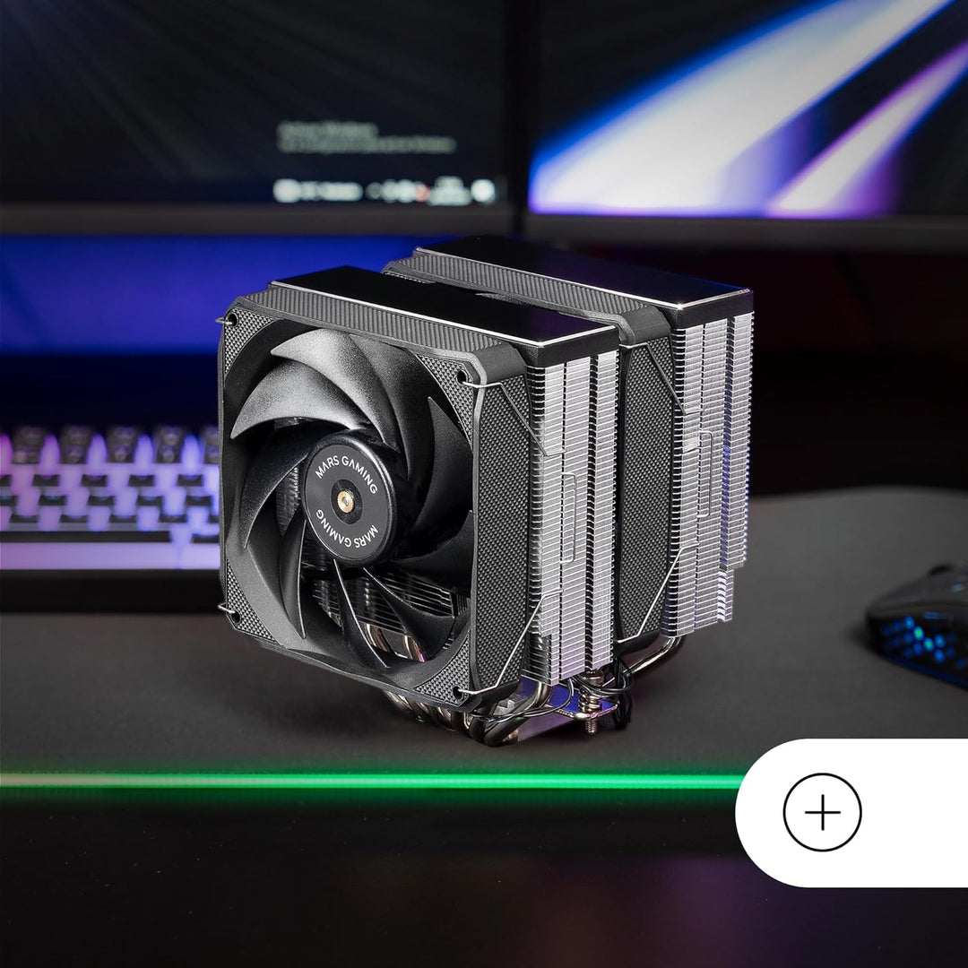 Mars Gaming MCPU-XU6, CPU-Kühler Doppelturm, TDP 350W, 2x Hybridflügel-Lüfter und Hyperbalanciertes