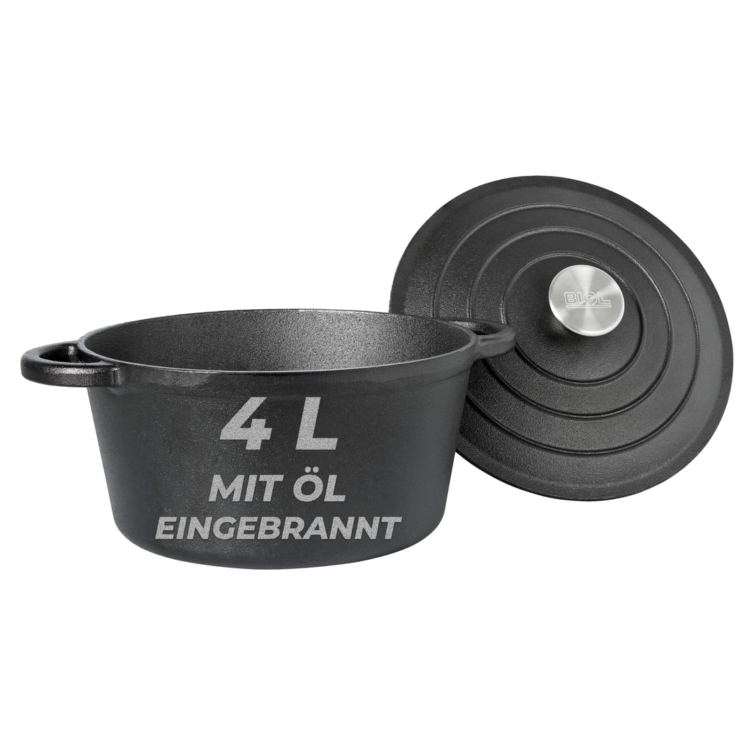 BIOL Gusseisen Topf mit Deckel Ø 23 cm 4L für Küche Backen Schmoren Braten Antihaftwirkung, für alle