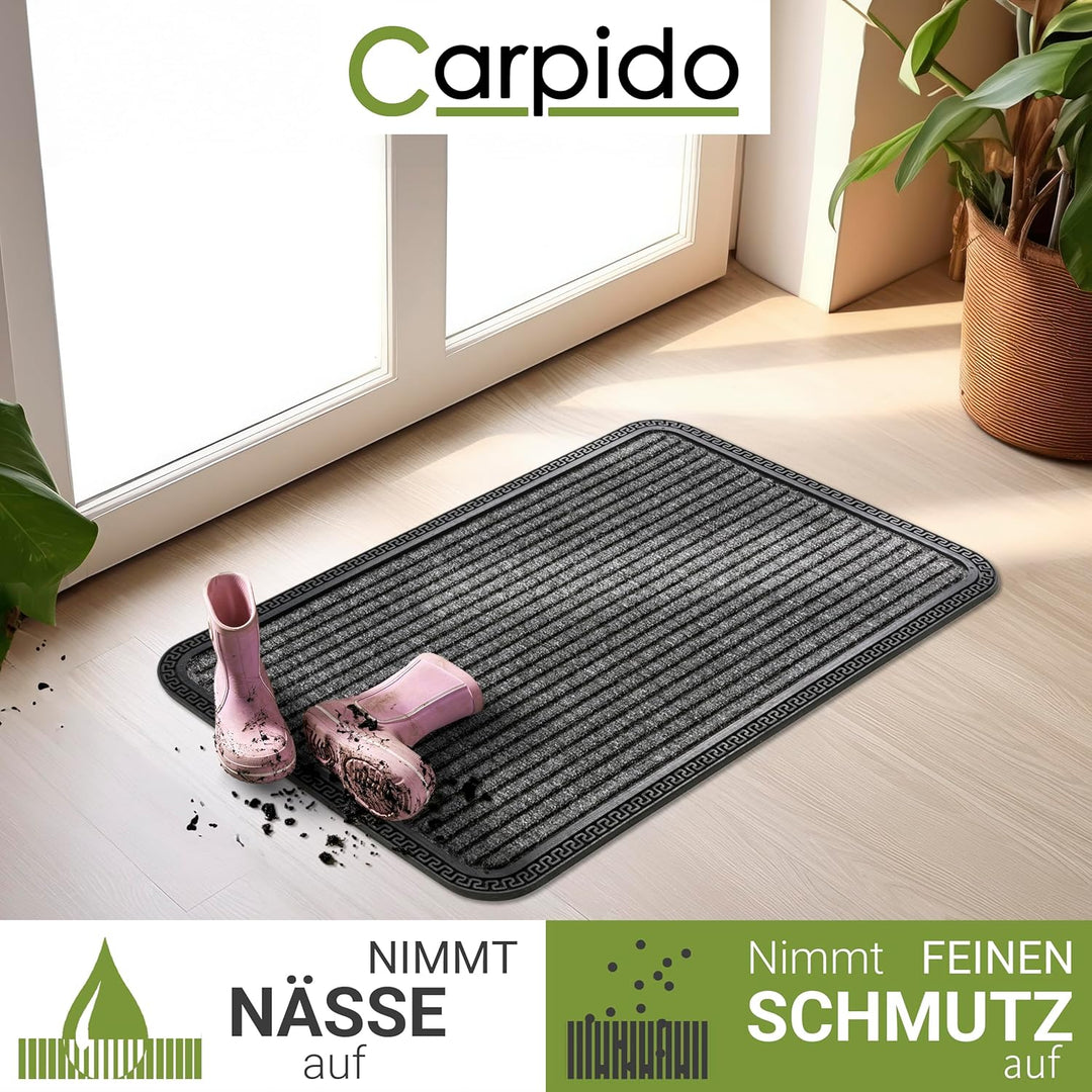 Carpido rutschfeste Fussmatte Aussen &amp; Innen - Grau Linien 2er Set 40 x 60 cm 40 x 60 cm - Rechtecki