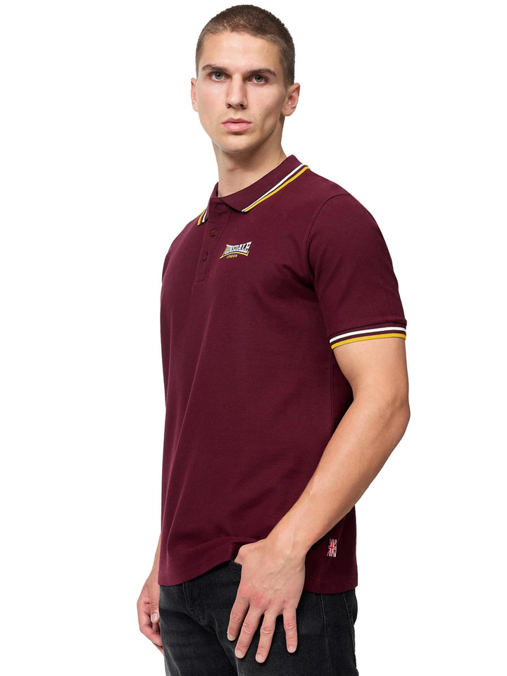 Lonsdale Herren Velton Poloshirt L Oxblood/Yellow/White, L Oxblood/Yellow/White