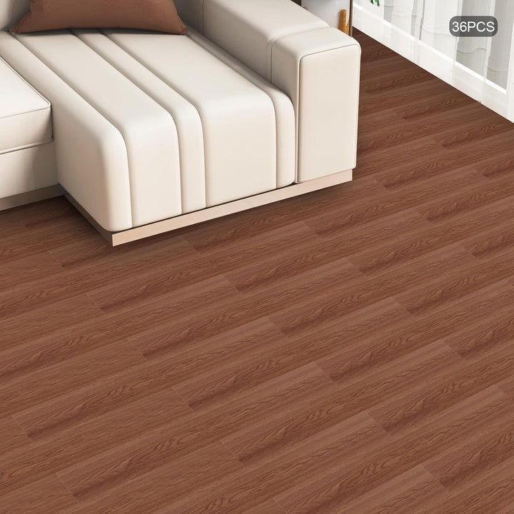 PVC Bodenfliesen selbstklebend 36 Stück Holzkorn Walnussfarbe | Starke Selbstklebung – einfache Reno