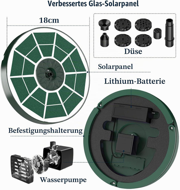 AISITIN Solarbrunnen für Draussen Verbessert, 3,5W Solar Schwimmender Fontäne Pumpe mit Verschiedene
