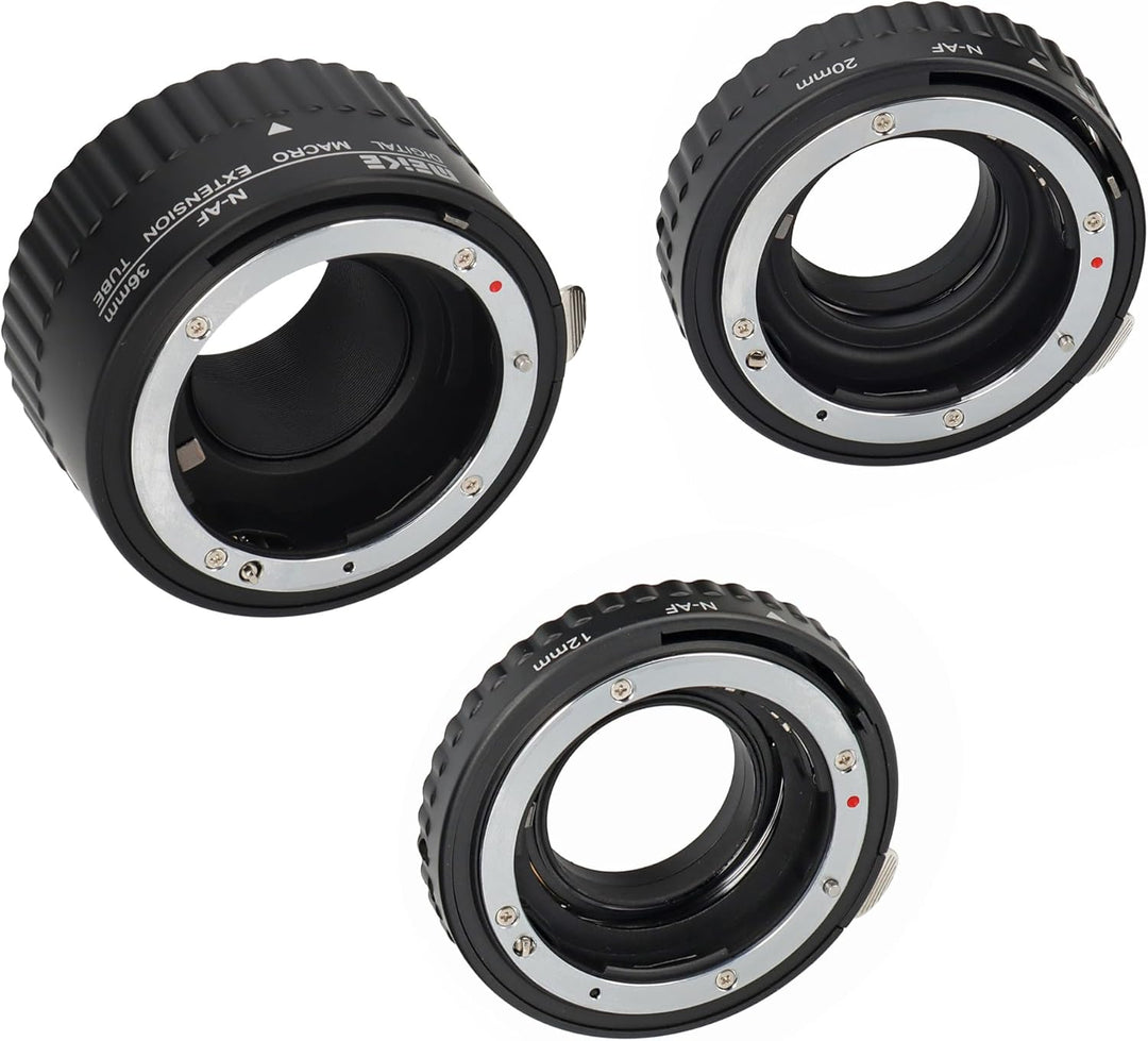 Khalia-Foto AF Autofokus Zwischenringe für Nikon SLR Kameras, Automatik-Zwischenringe (Metall), 1080