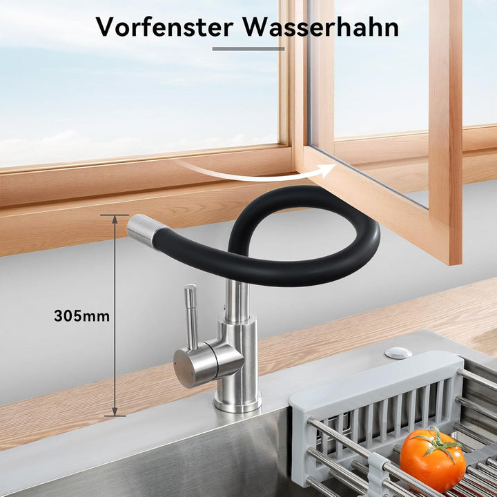 CECIPA Flexibler Wasserhahn Küche Schwarz 360° Schwenkbar, Mischbatterie Küche Schwarz Hochdruck, Sp