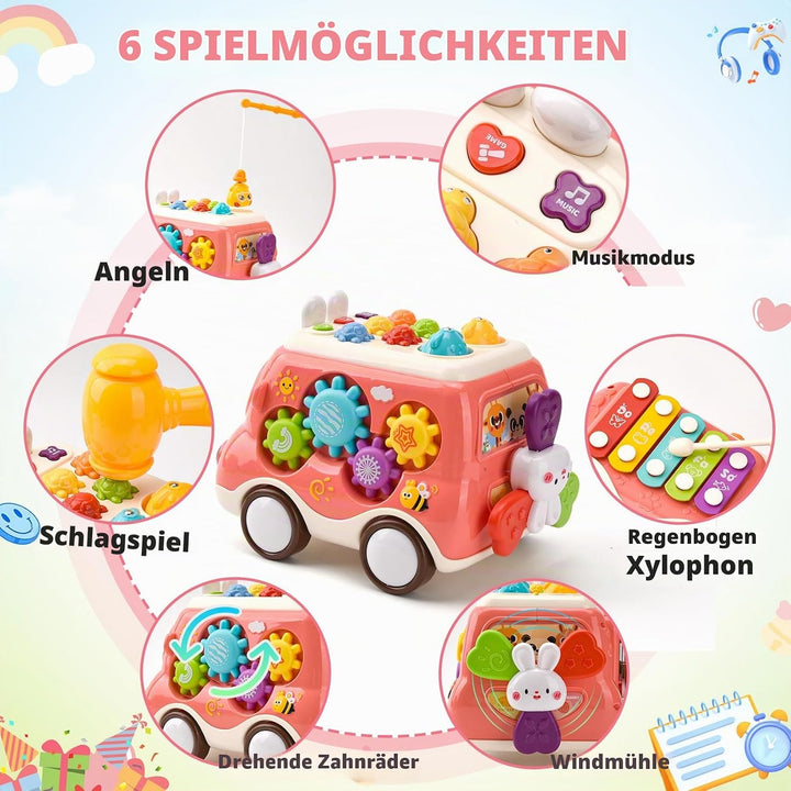 Baby Spielzeug ab 1 Jahr, Musikalischer Bus Kinderspielzeug mit Xylophon,Hammerspiel, Montessori Mus