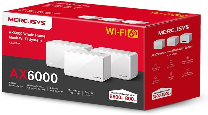 TP-Link Mercusys Halo H90X (3-Pack) WiFi 6 Mesh Router AX6000Mbps, 2,5 Gigabit Port, Kindersicherung