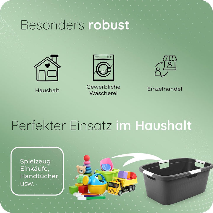 Novaliv Wäschewanne mit 4 Griffen 40L Anthrazit, Wäschebox Set Wäscheeimer Wäschebehälter für Bad Wä