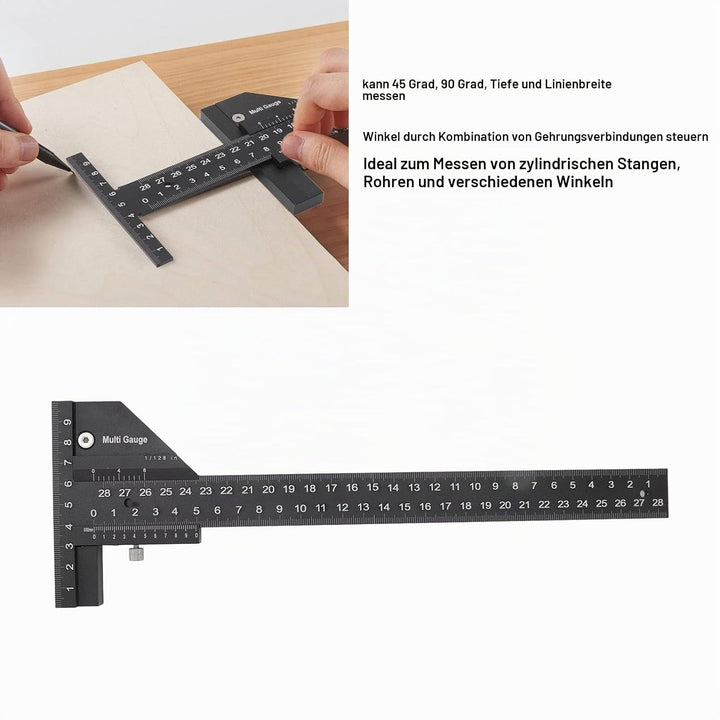 TOPINCN Präzises Lineal in T-Form, Multifunktionslineal aus Aluminiumlegierung, Schwarzes Messlineal