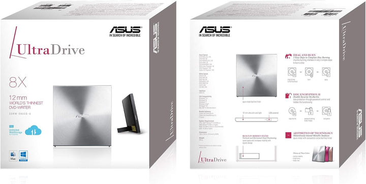 Asus SDRW-08U5S-U Ultradrive externer Slim DVD Brenner (8x DVD±R, 6x DVD±R DL, 5x DVD-RAM, USB 2.0)