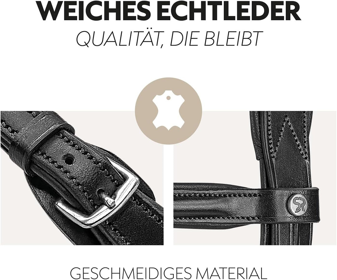 SUNRIDE hannoveranische Trense (Hannover) mit Zügel aus erstklassigem Echtleder für entspanntes Reit