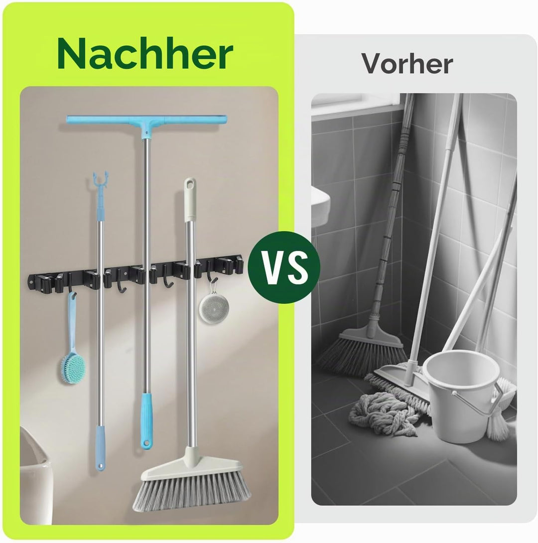 WISYOK Besenhalterung Wand 2pcs, 10 Halter + 8 Haken Schwerlast Gerätehalter, Edelstahl Gartengeräte