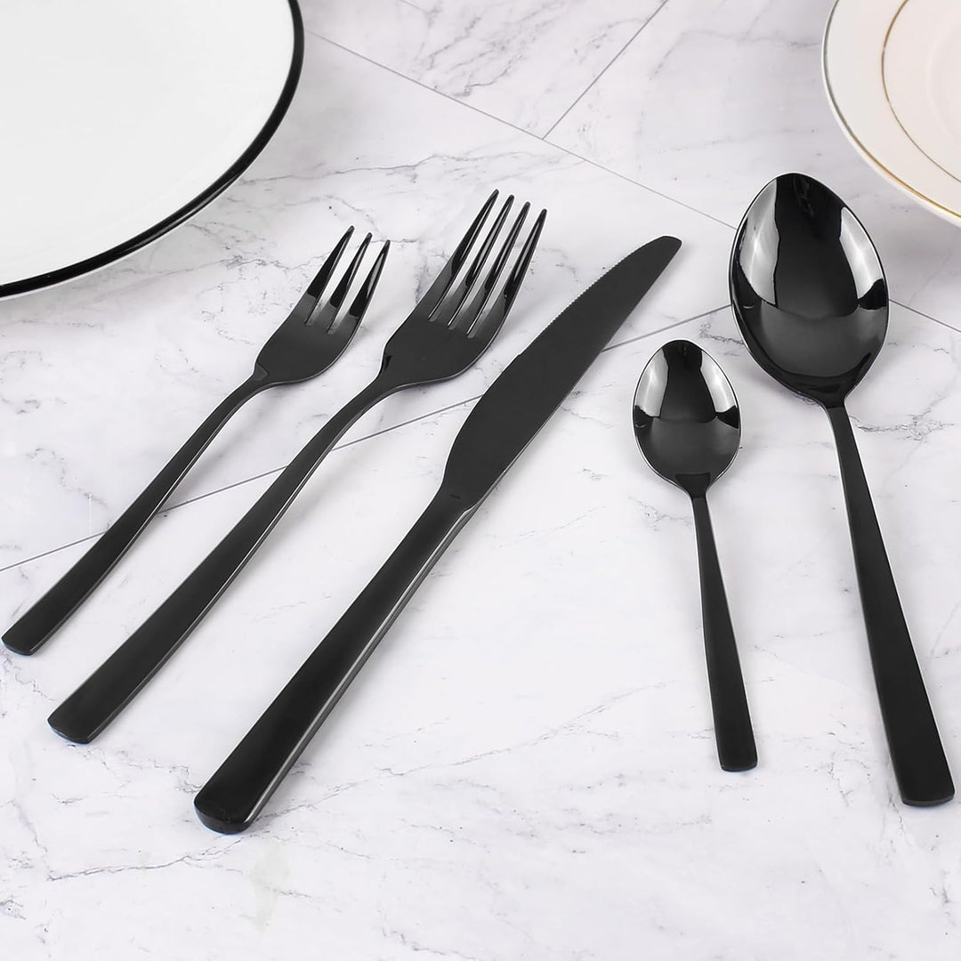 Schwarz Besteck Set 6 Personen, 30-teilig Edelstahl Besteck Schwarz, Schwarzes Besteck Set mit Messe